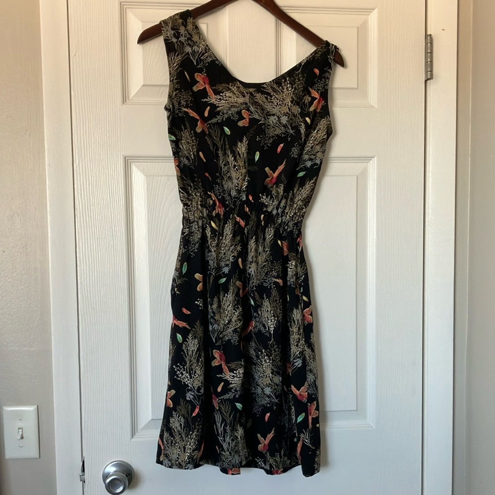 Floral Feather pattern Black Dress